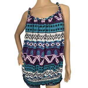 Piper and Blue Geometric Patterned Rope Strapped Tank Top With Ruched Bottom